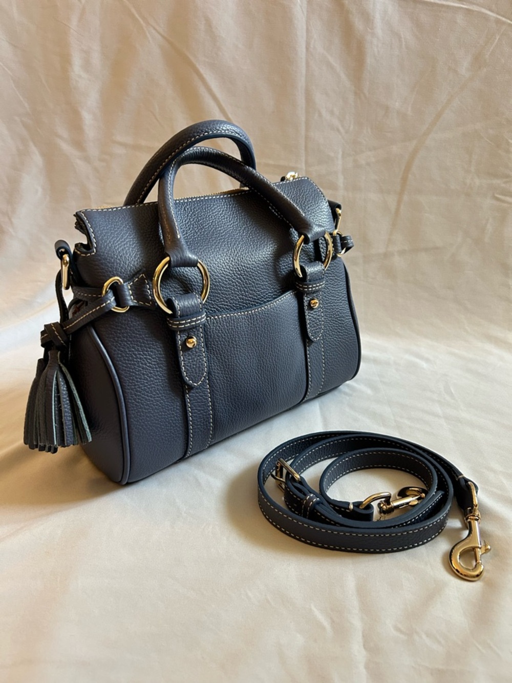Dooney & Bourke Blue Pebble Leather Satchel - Picture 3 of 16